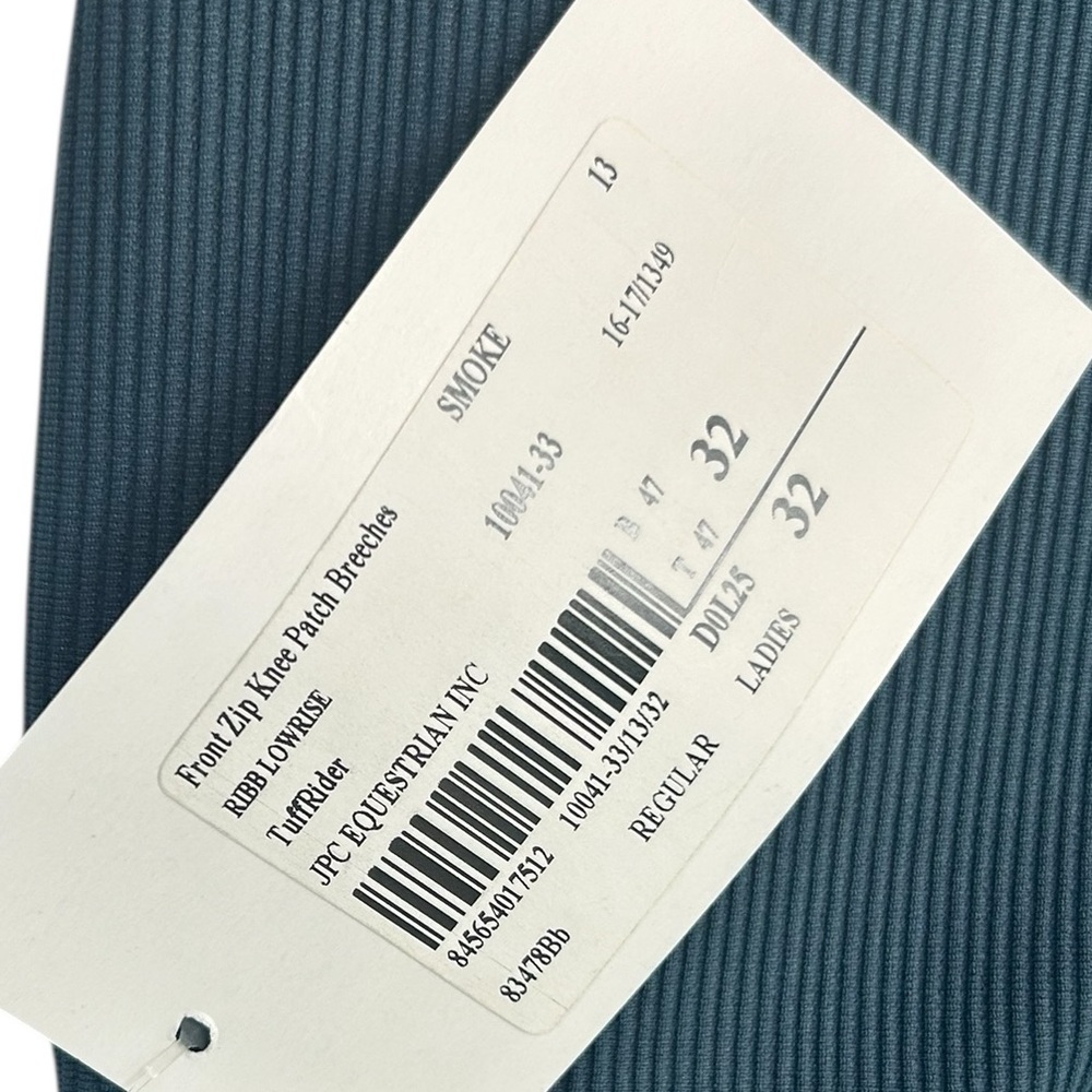 NWT Tuff Rider Front Zip Knee Patches Low Rise Ribbed Breeches Blue Pants SZ 32 - Picture 2 of 14